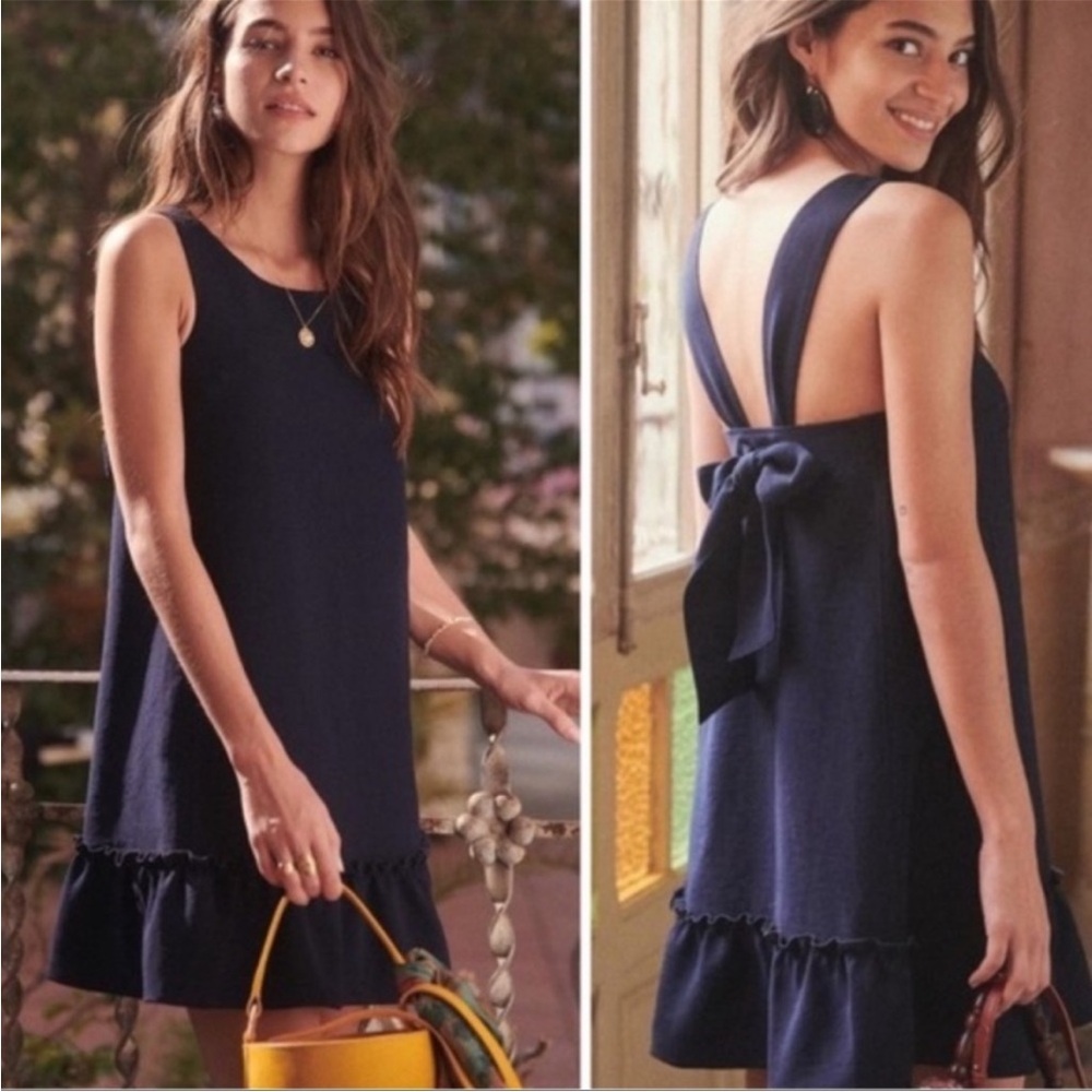 Sezane Navy Blue Mini Dress with Back Tie